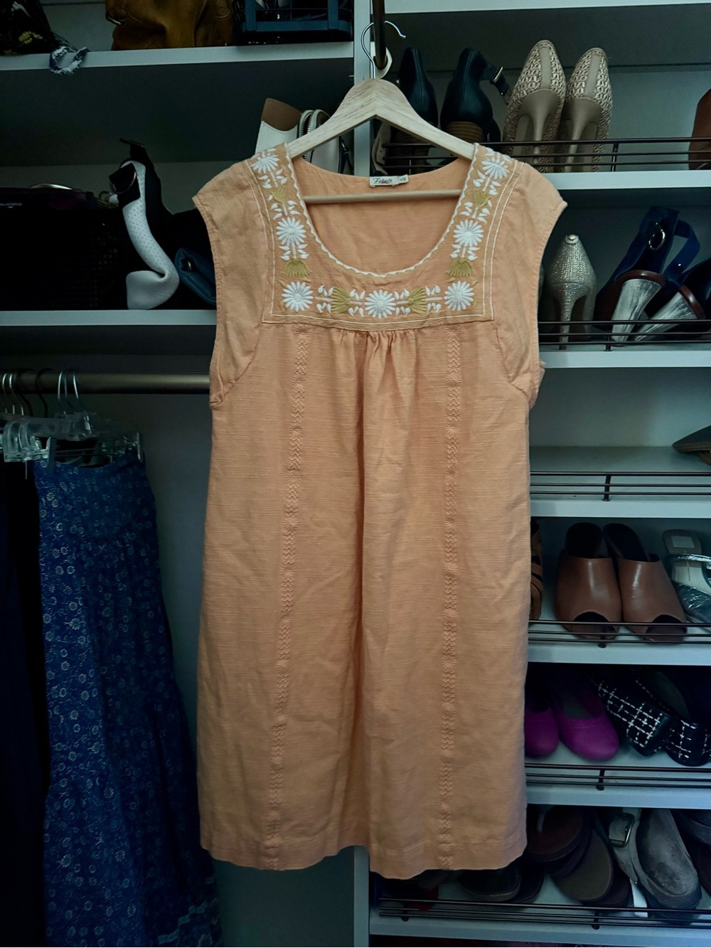 Faherty Peach Embroidered Shift Dress